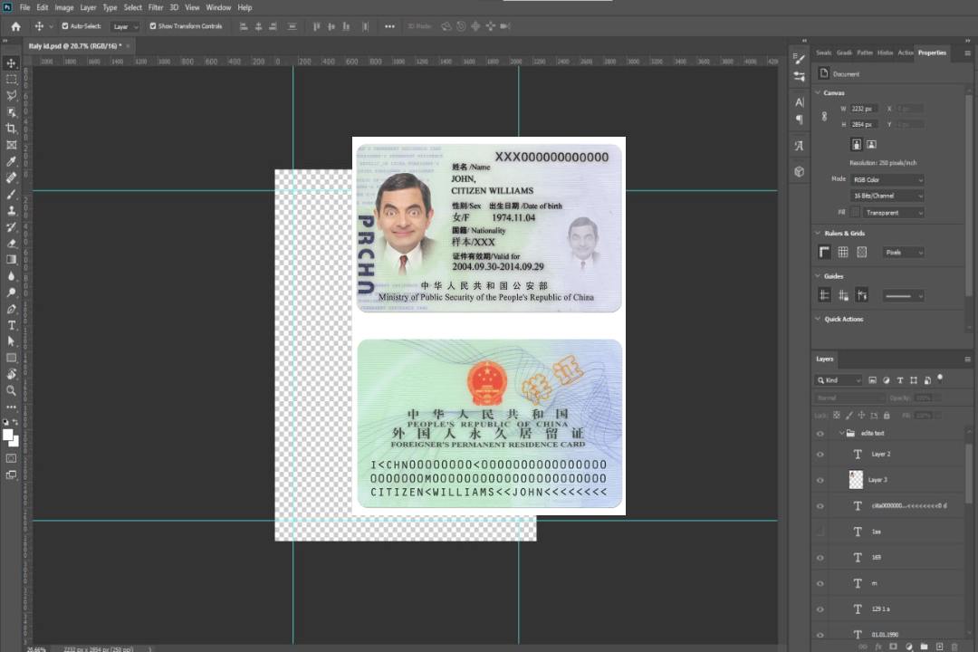 Carte de séjour CHINE template Carte de séjour CHINE template